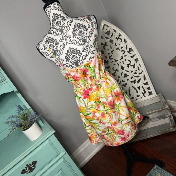 J. Crew Tropical Floral Mini Dress Size 4 Boho Beach Vacation Resortwear - Picture 7 of 12